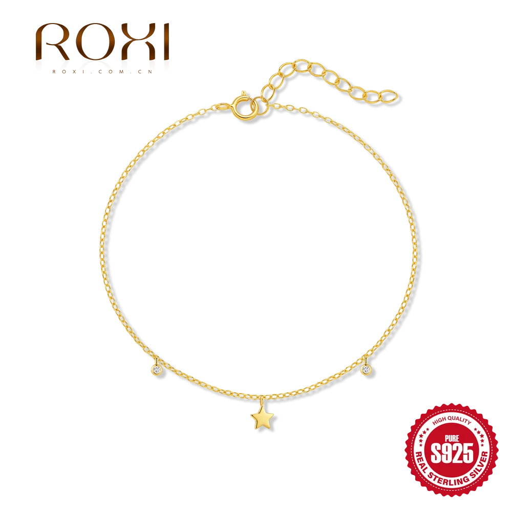 

Rossi 925 Pure Silver Gold Five-Pointed Star/Butterfly Stylish Ankle Bracelet Chain With Shiny Diamonds - Women Fashion Anklet
