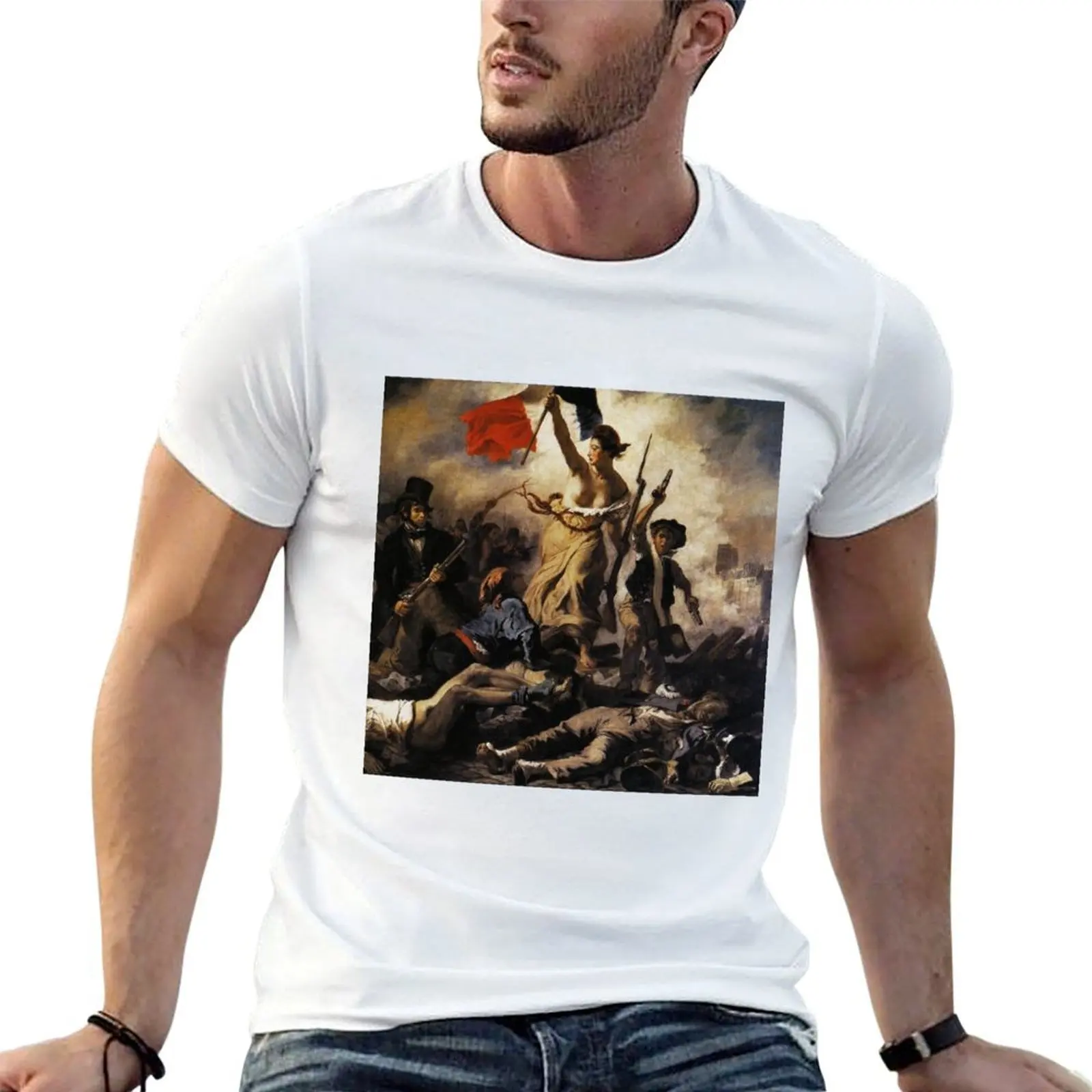

Liberty leading the people painting by Delacroix famous masterpieces T-Shirt t shirts cotton 100% T-Shirt