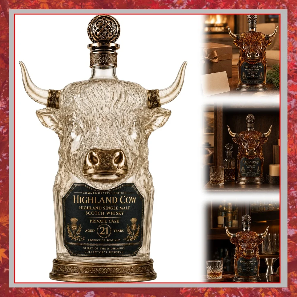 Novelty Cattle Shaped Glass Liquor Decanter with Decorative Stopper Premium Cow Whisky Bottle for Bar Cabinet and Party Decor
