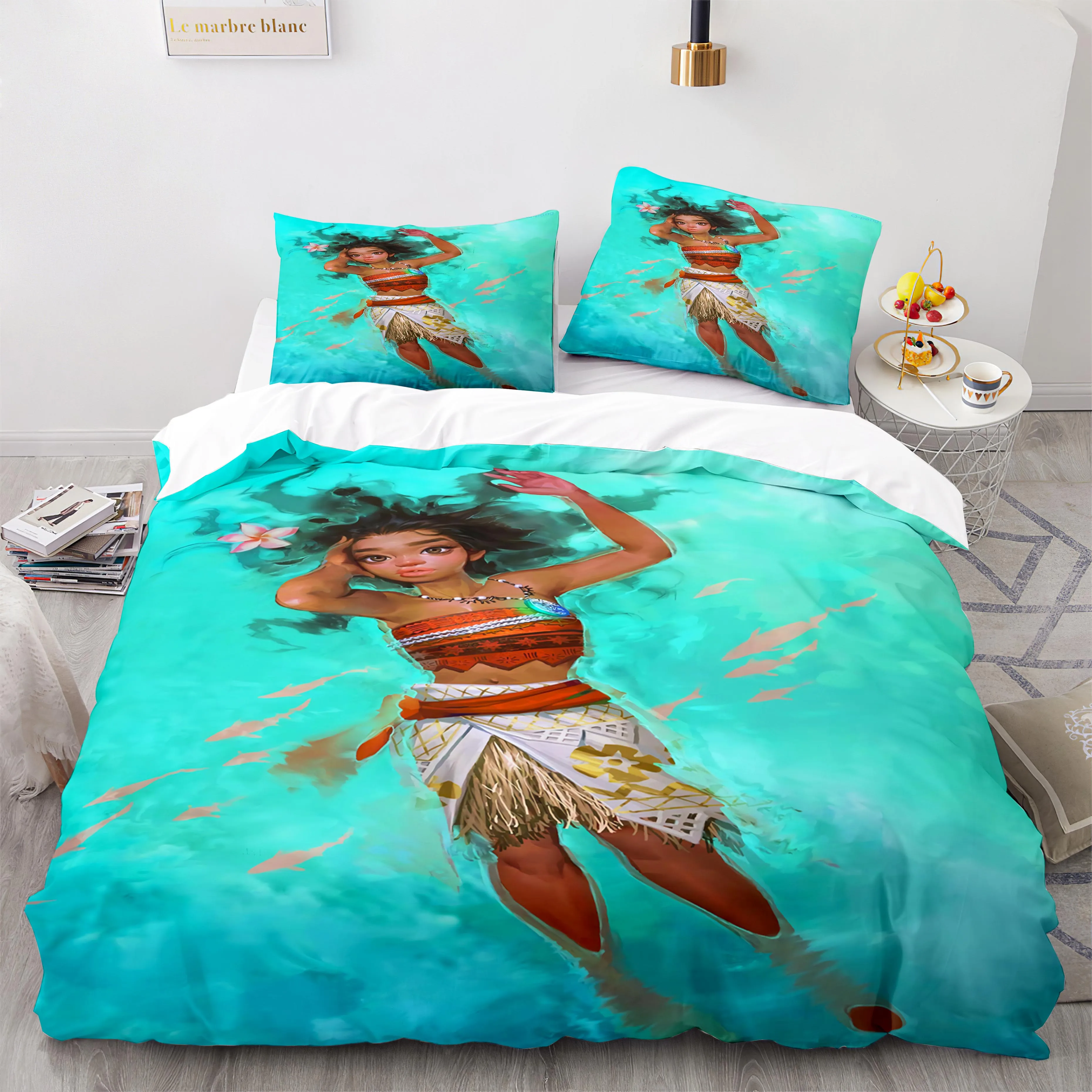 Moana-juego de ropa de cama para niños y niñas, edredón con cremallera y funda de almohada, 135x200