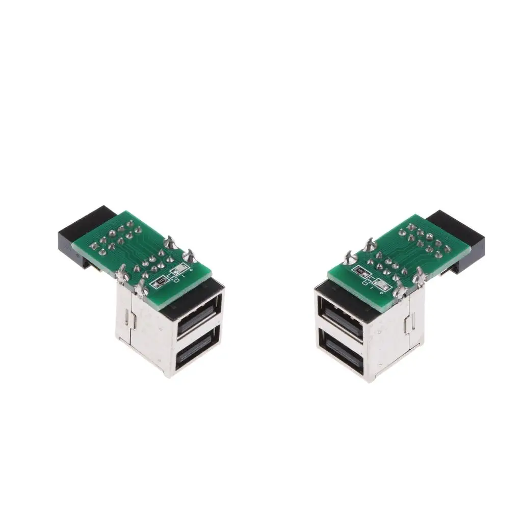 Aluminum Alloy 9pin to Dual USB2.0 Expansion Card USB Hub Adapter Converter for Computer Plug and Play