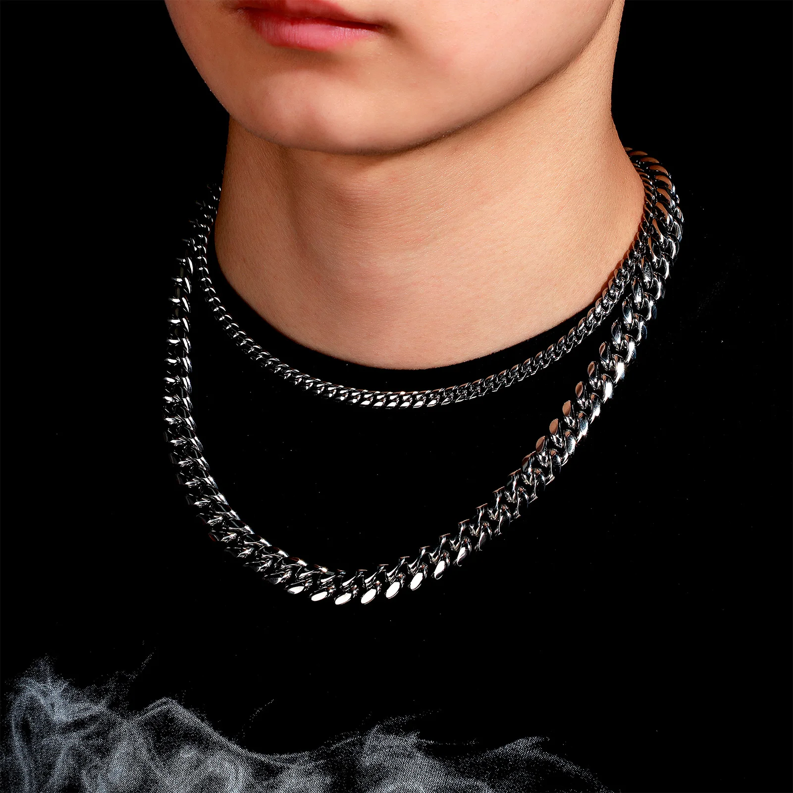 JINAO 2021 جديد 6 مللي متر 10 مللي متر 12 مللي متر 14 مللي متر جودة عالية الفولاذ المقاوم للصدأ الكوبية أساور و القلائد هدية للرجال