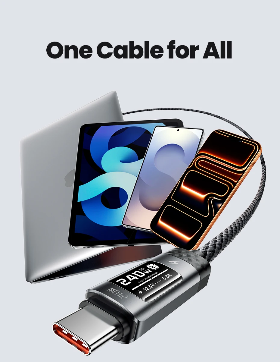 Toocki 240W USB C Cbale Fast Charging OLED Digital Display PD 3.1 Type C To USB C Data Cord For Macbook iphone 18 17 Samsung S25