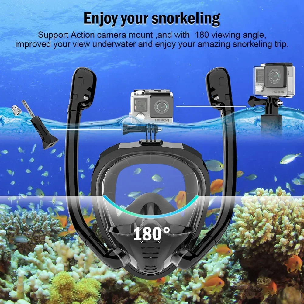 

Snorkeling Mask 180°Panoramic View Silicone Dry Top Snorkeling Diving Swimming Goggles with 2 Snorkels Anti-Fog Anti-Leak