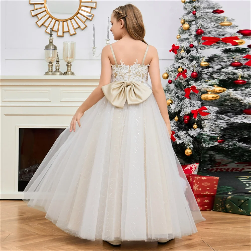 Großer Bogen Blumen mädchen Kleid ärmellose Schatz bodenlangen Ballkleid Ballkleid für Party und Hochzeit Geburtstag formell