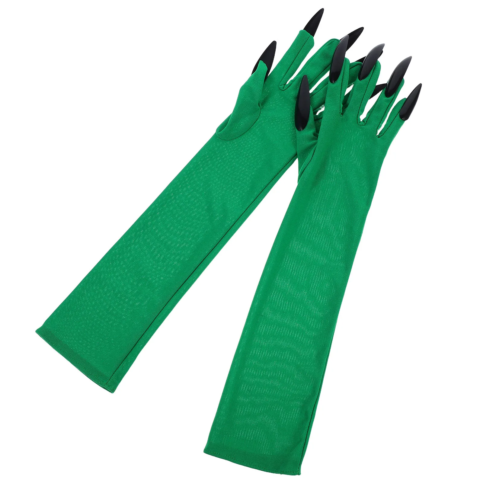 1 paire de gants à griffes vertes d'Halloween, longs doigts, accessoires de costume effrayants pour femmes, élastiques, confortables, cosplay, épouvantail