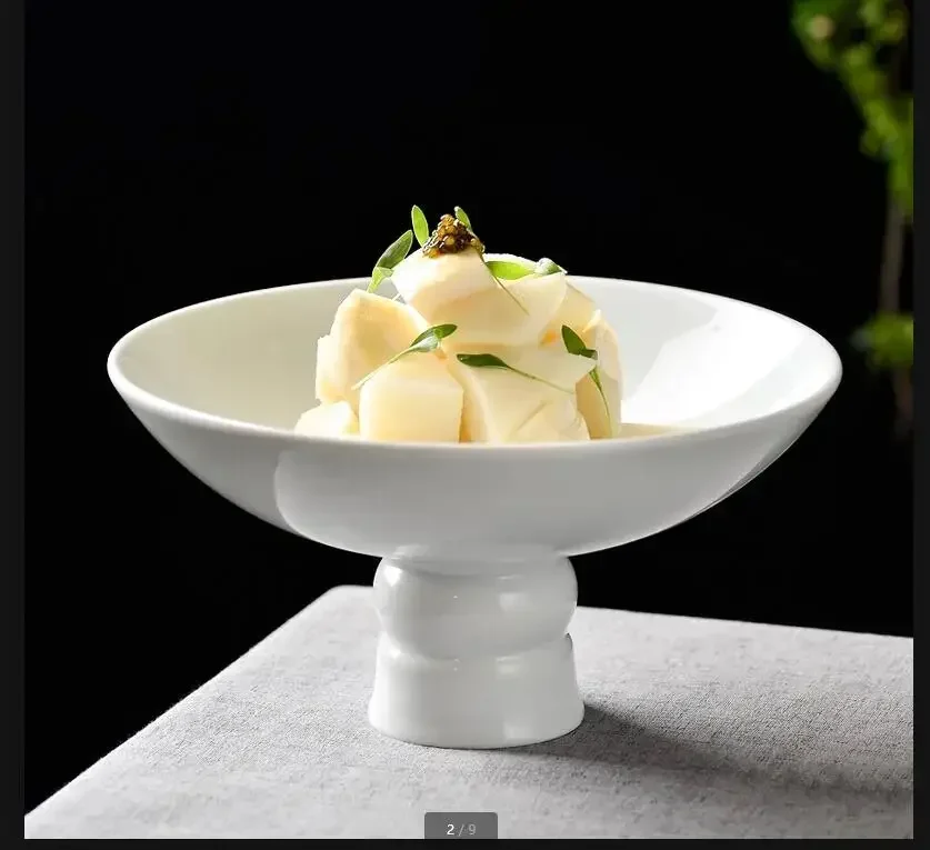 Pure White Ceramic Plate Round Tall Feet Refreshment Tray Dinner Plate Cake Pan Dessert Plate Fruit Tray Salad Bowl Tableware