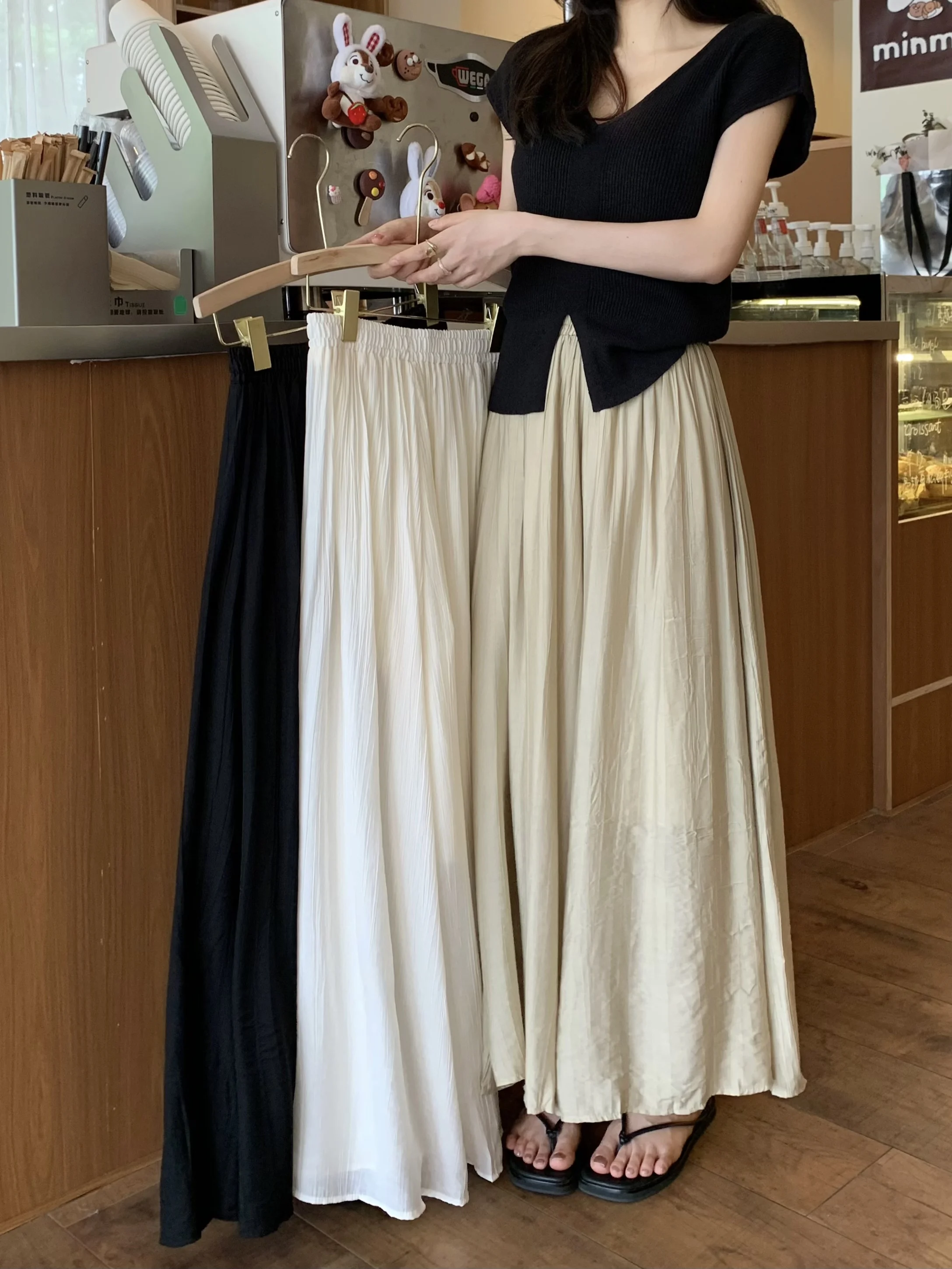 

3Colors Korean Women 2024 Summer Casual High Elastic Waist Linen Pants Female Wide Leg Long Trousers Womens (JZA367