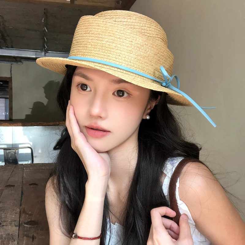 French Vacation Style Bow Woven Women's Straw Hat Korean Ins Style Sweet Summer Sun Hat Beach Outdoor Women's Sun Hat