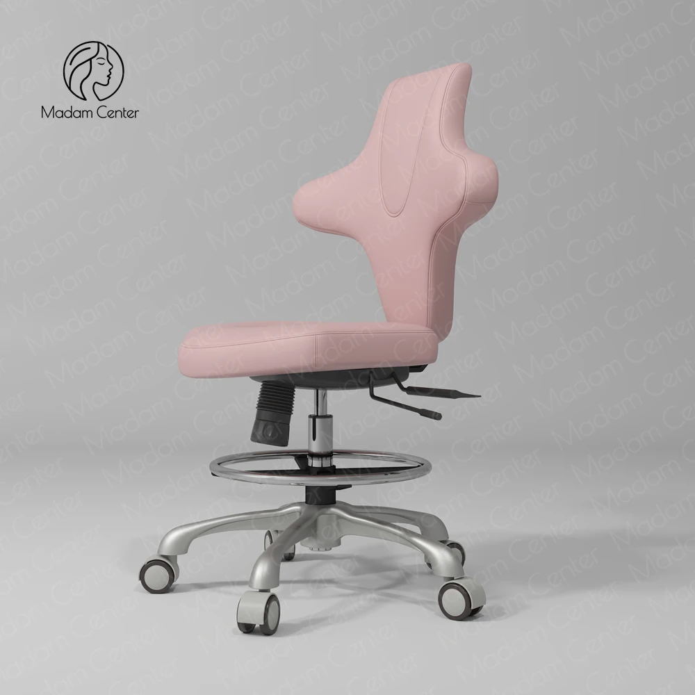 Madamcenter Modern Pink Salon Chair for Hair Stylist Stainless Steel Rolling Dental Nail Technician Chair for Barbers