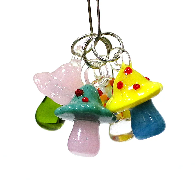 

Colorful Glass Mini Mushroom Pendant Cute Tiny Mushroom Charm DIY Craft Supplies Perfect Holiday Party Gift for Handmade Lovers