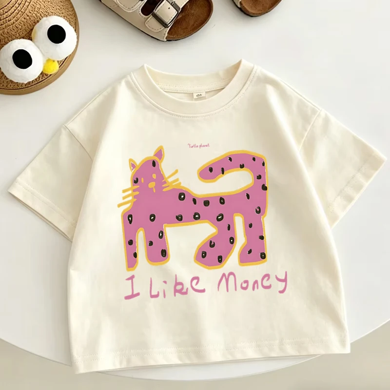 

Youth Girl Harajuku Y2K Cotton T-shirt Cartoon Animal Print Shirts for Children Funny Leopard Animal Casual Cotton Top T-shirts