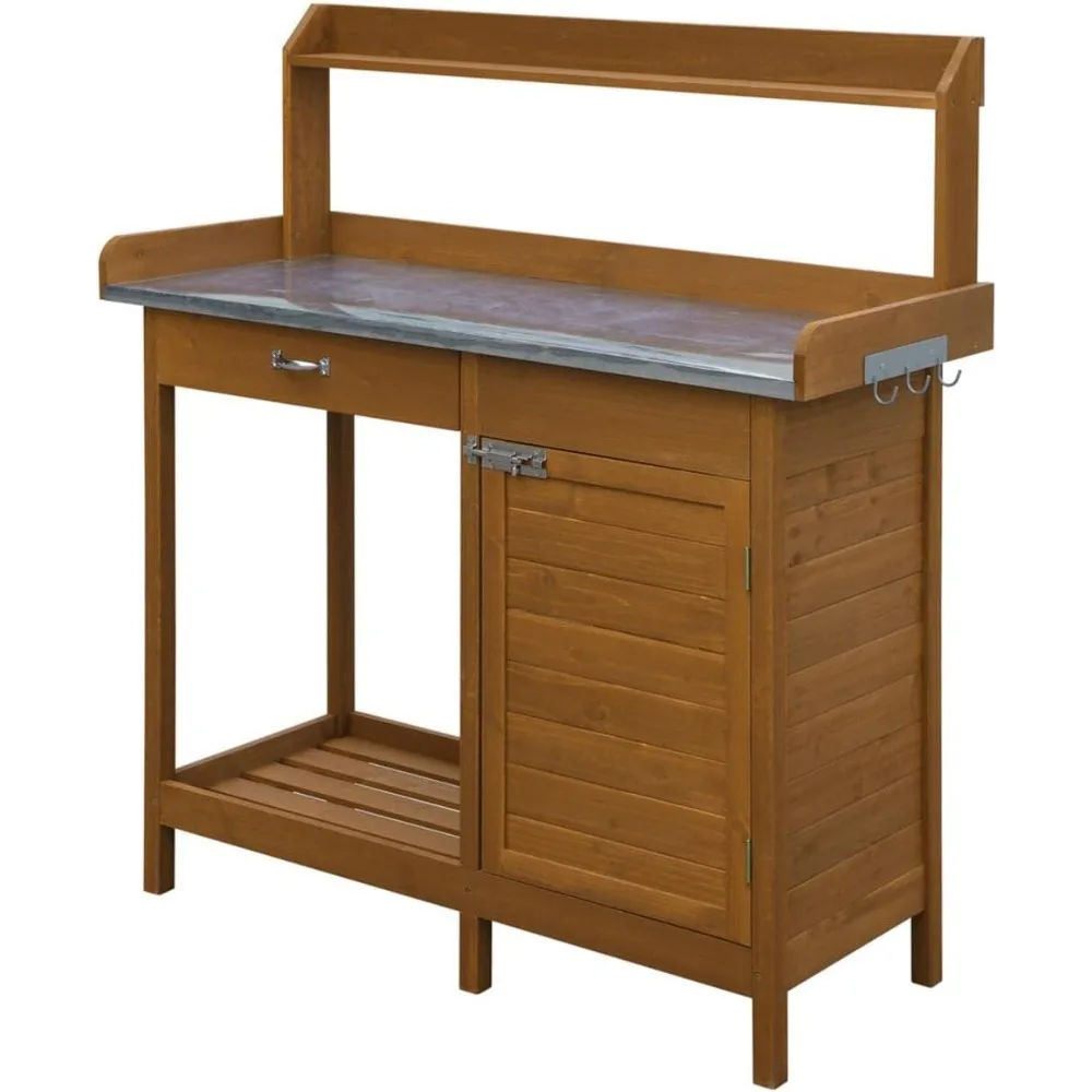 

Deluxe 1 Drawer Potting Bench with Storage Cabinet and Shelves, Spacious Workspace 44"D X 18"W X 49"H Light Oak