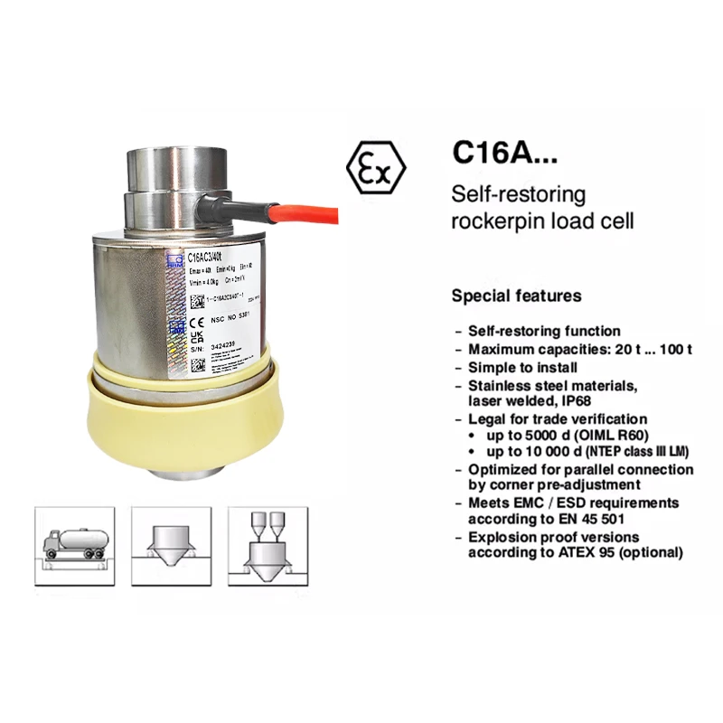 HBM Column Type Load Cell Original Genuine C16AC3-20T/30T/40T Stainless Steel Self-Reset Weighing Sensor Truck Scale Weighbridge