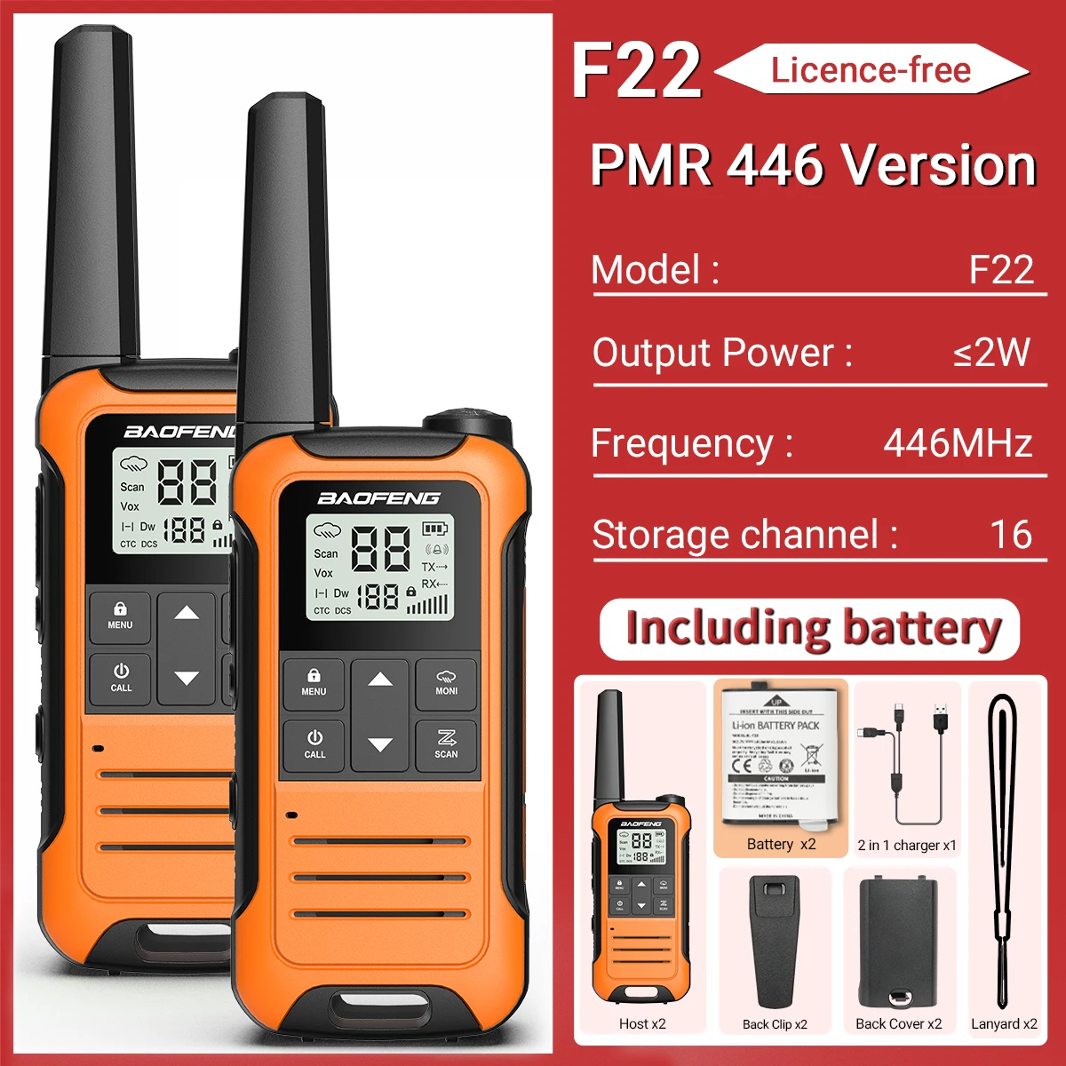 2 stuks Baofeng F22 Mini Walkie Talkie PMR Lange afstand Oplaadbare Draagbare Kinderen Tweeweg Radio Type-C Oplader VOX voor Camping Trip - afbeelding 1