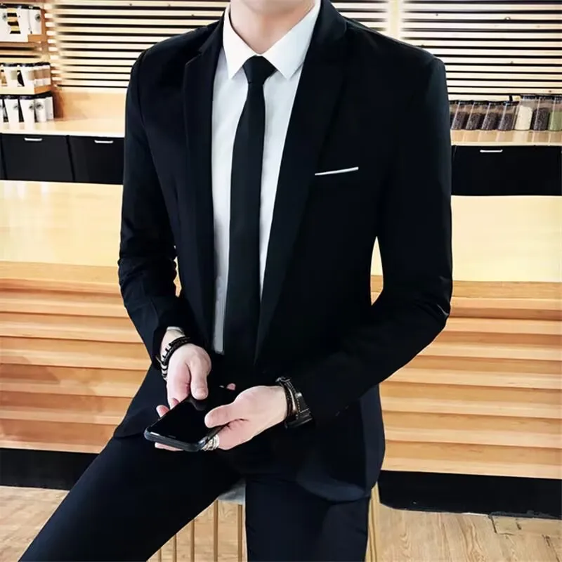 

Men's Wedding Suit Set Korean Sle Slim Fit Busin Formal Career Wedding Dr Code Jaet Trendy Polyester Fiber
