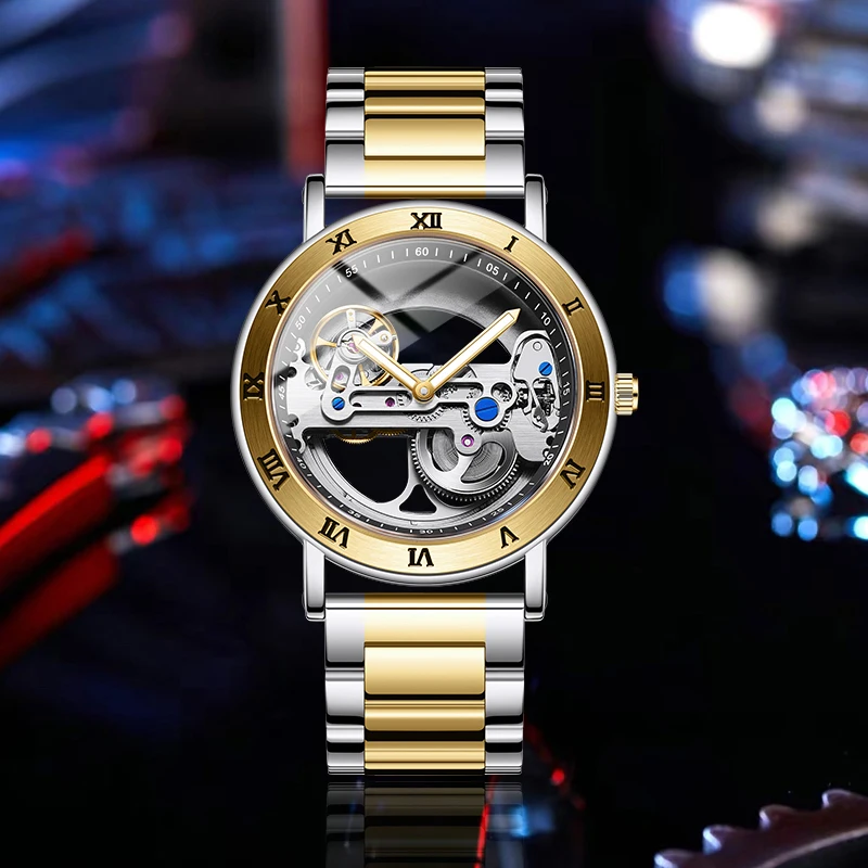 

AKDPN Brand Men's watches Design Mechanical Watch Automatic Man Watch Skeleton Stainless Steel Wristwatch Classic montre homme