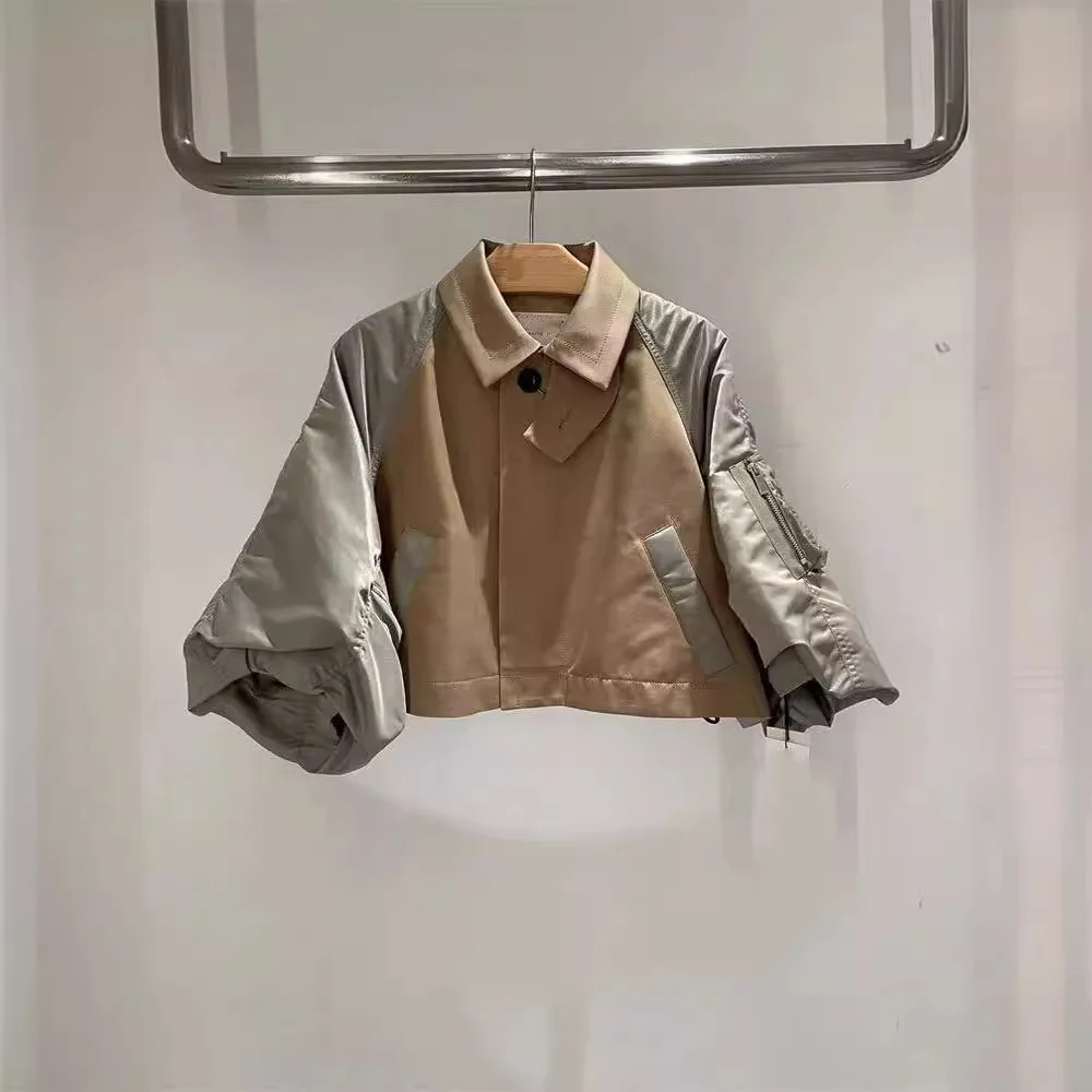 

Новинка весны 2025 года, хлопковая лоскутная куртка с воротником в стиле пэчворк, свободная короткая куртка с рукавами-колокольчиками, женская мода