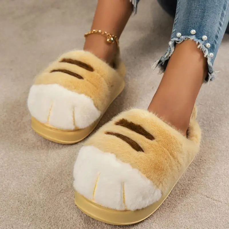 Paw Slippers Soft Cozy Paw Slippers Adult Cute Fun Animal Slippers Cat House Shoes Non-slip Sole For Women