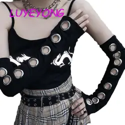 Wholesale Arm Warmer Punk Elbow Length Sleeve Cool Stretch Character Eyelet Sport Outdoor Gothic Hollow Out Unisex Women Black