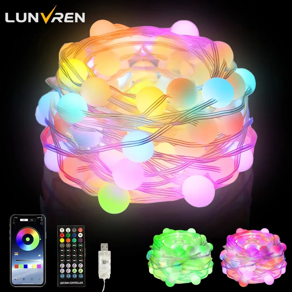 

15M 100 LED Smart String Light Easter Outdoor Waterproof Led Strip Lights RGB Music Sync Remote &App Controlled Holiday Lighting