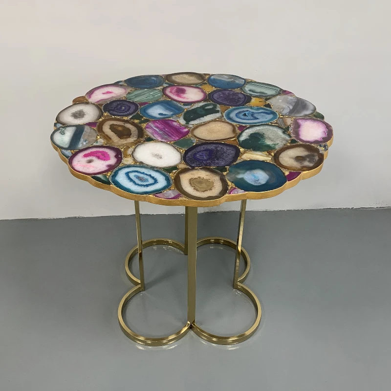 

Dining table Italian light luxury villa mansion living room high-end colorful agate dining table