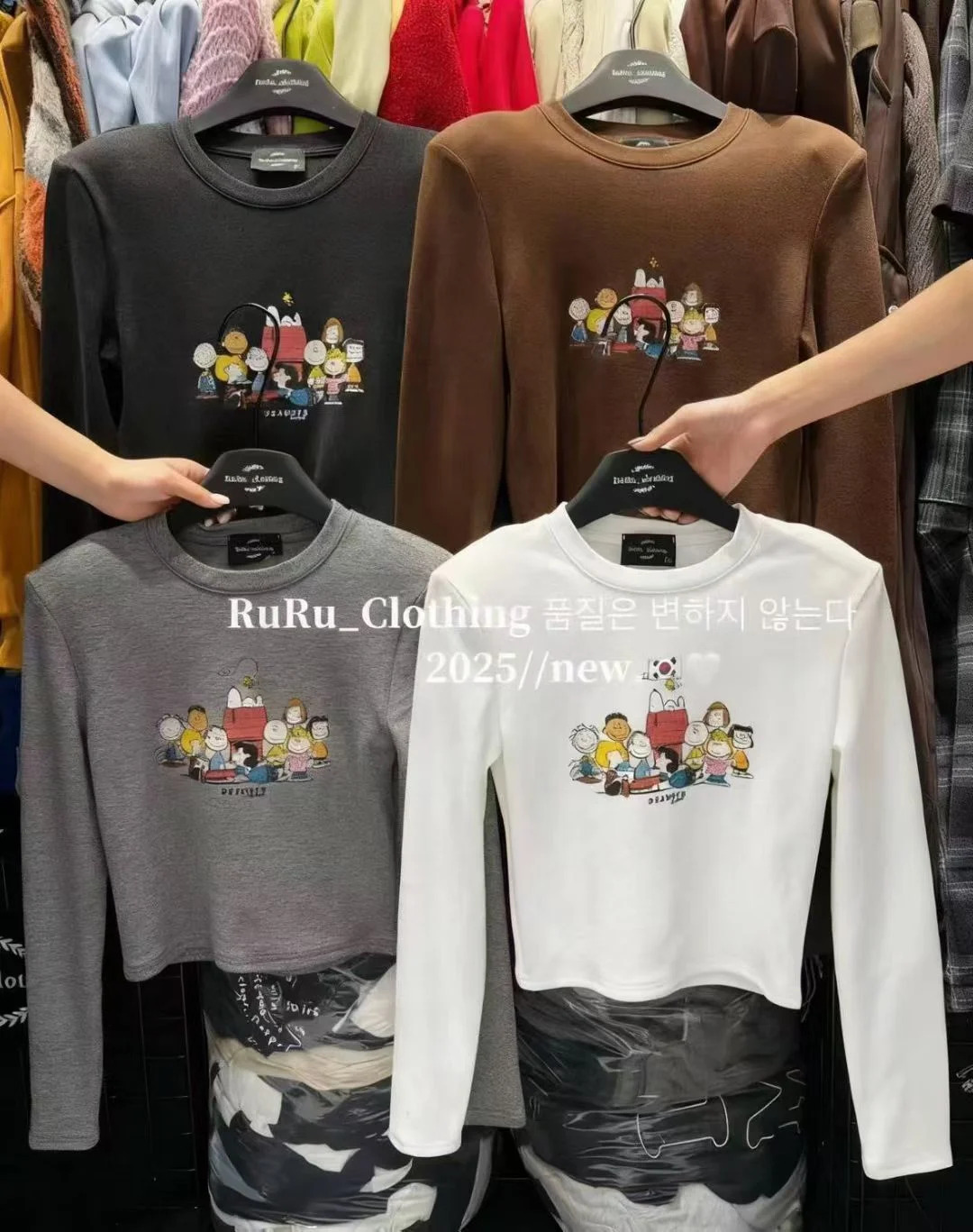 

Korean Sle Long Sve Fce Lined oulder Padded ort T-irt Women's Comfortable Cotton Cartoon Print Top for Winter