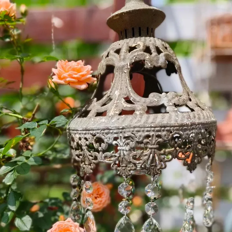 Ceiling Hanging Rustic Charming Metal Candle Holder with Beautiful Crystals Pendant