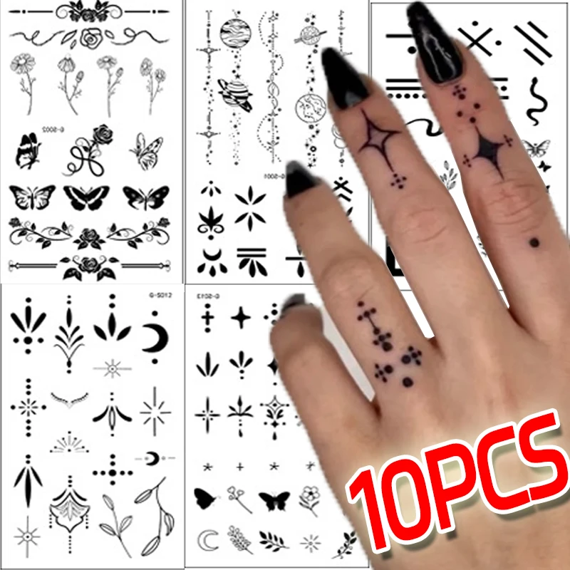 Finger Temporary Tattoo Black Butterfly Snake Leaf Stars Waterproof Fake Tattoo Decoration Women Men Moon Letter Hands Tattoos