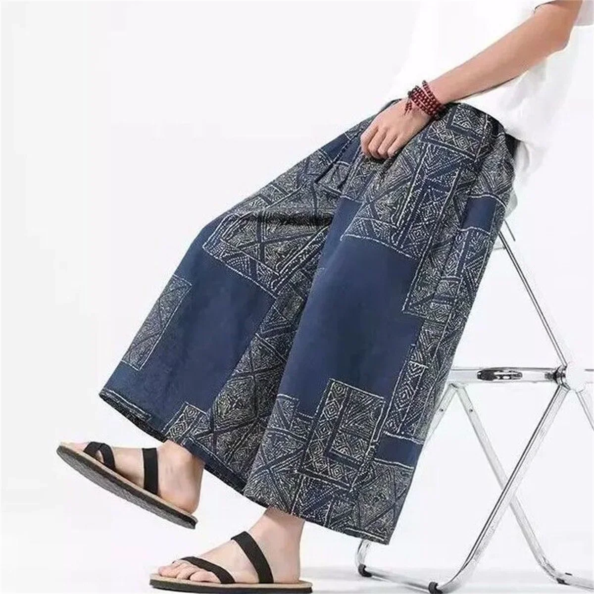 Sommerliche Herrenhose mit lockerem, geradem Bein, Patchwork-Design, weites Bein, Retro-Chinesischer Stil, lässige, lockere Passform, Herrenmode – Detail 7