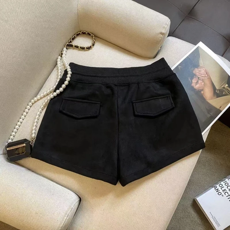 Damskie szorty z elastyczną gumką w pasie, modne, uniwersalne, w stylu koreańskim, na wiosnę i jesień, o kroju litery A, idealne do noszenia na co dzień.