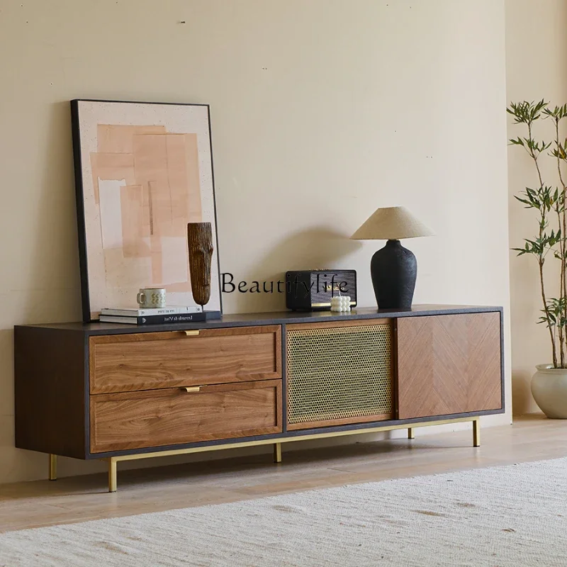 

LD6-*TV cabinet Nordic light luxury storage black walnut retro floor cabinet