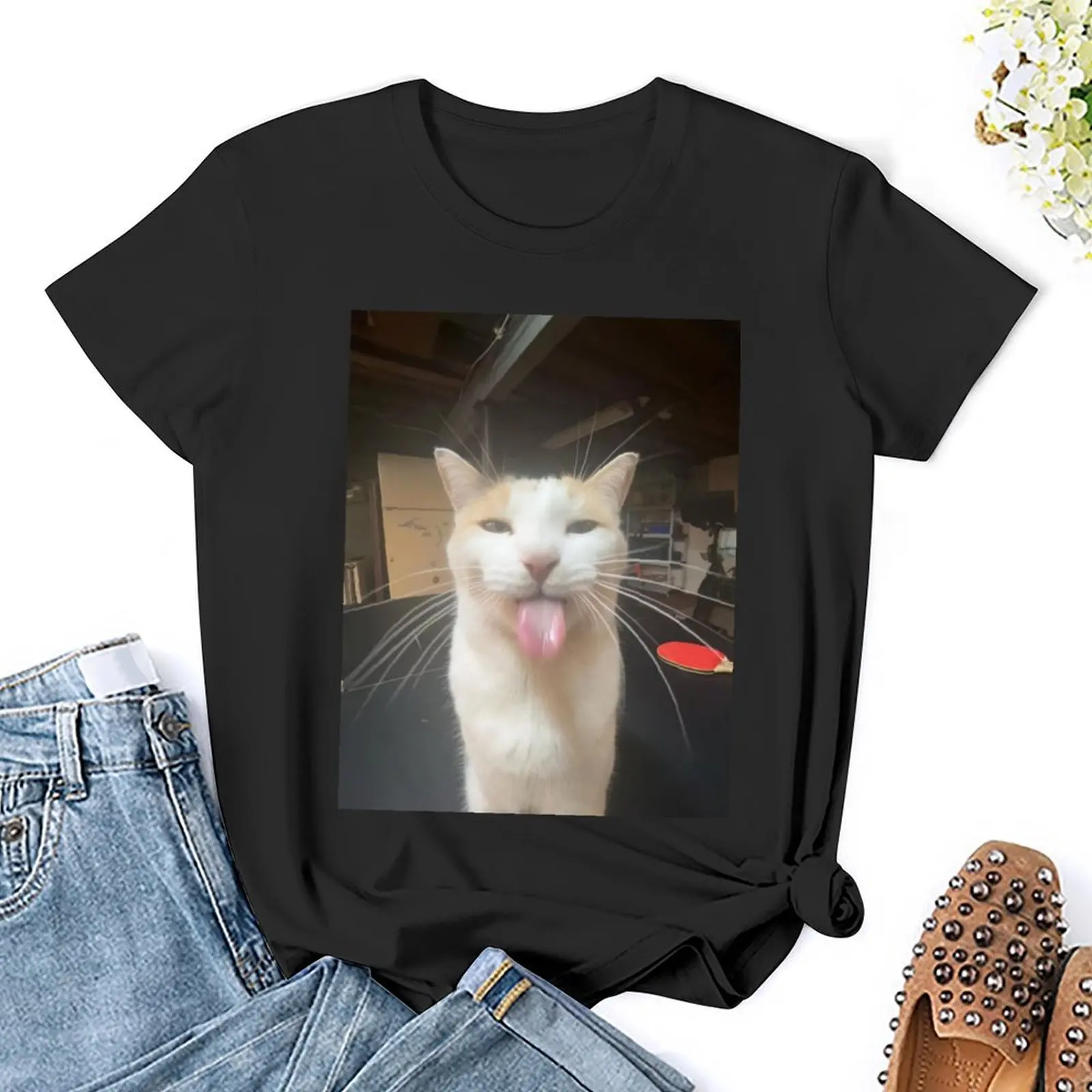 Bleh Cat:P T-Shirt letni top z grafiką obcisłe koszulki dla kobiet