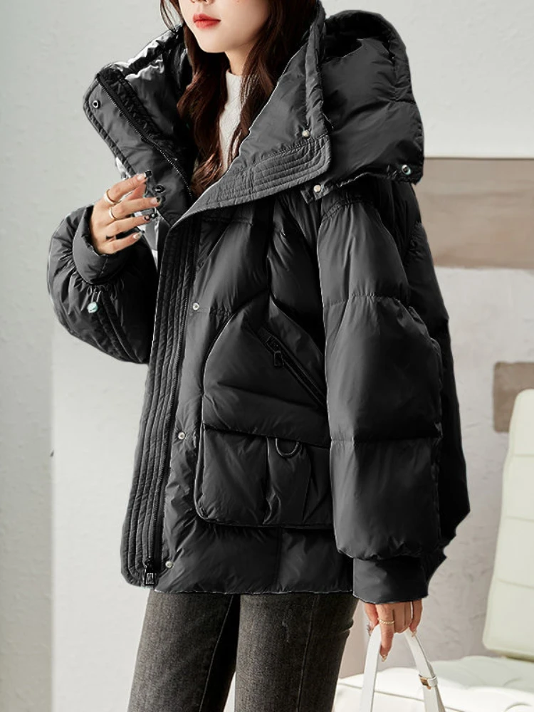 Parka casual feminina com capuz, jaqueta solta de inverno, jaqueta curta de algodão acolchoada, casaco coreano, novo, 2024