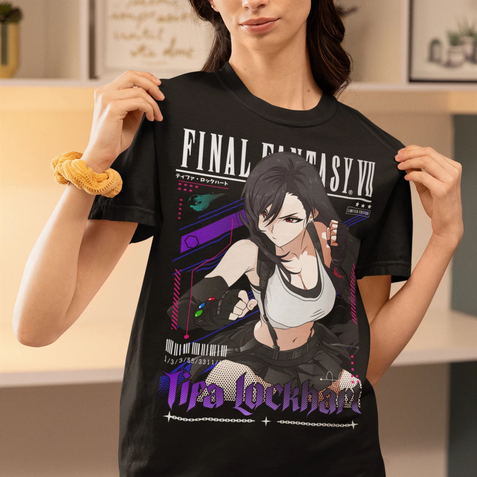 تي شيرت Tifa Lockhart FF7 Retro - تي شيرت Waifu، تي شيرت Final Fantasy 7، قمة الموضة الصيفية الفضفاضة للرجال والنساء