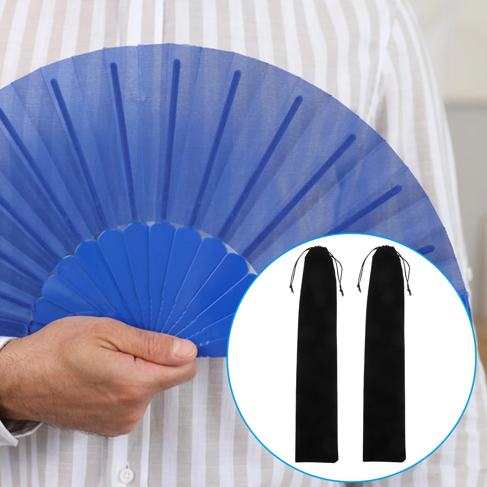 2Pcs Fan Storage Bag Foldable Flannel Cover Hand Fans Protector Drawstring Pocket Organizer Small Fan Cases Handheld Bags