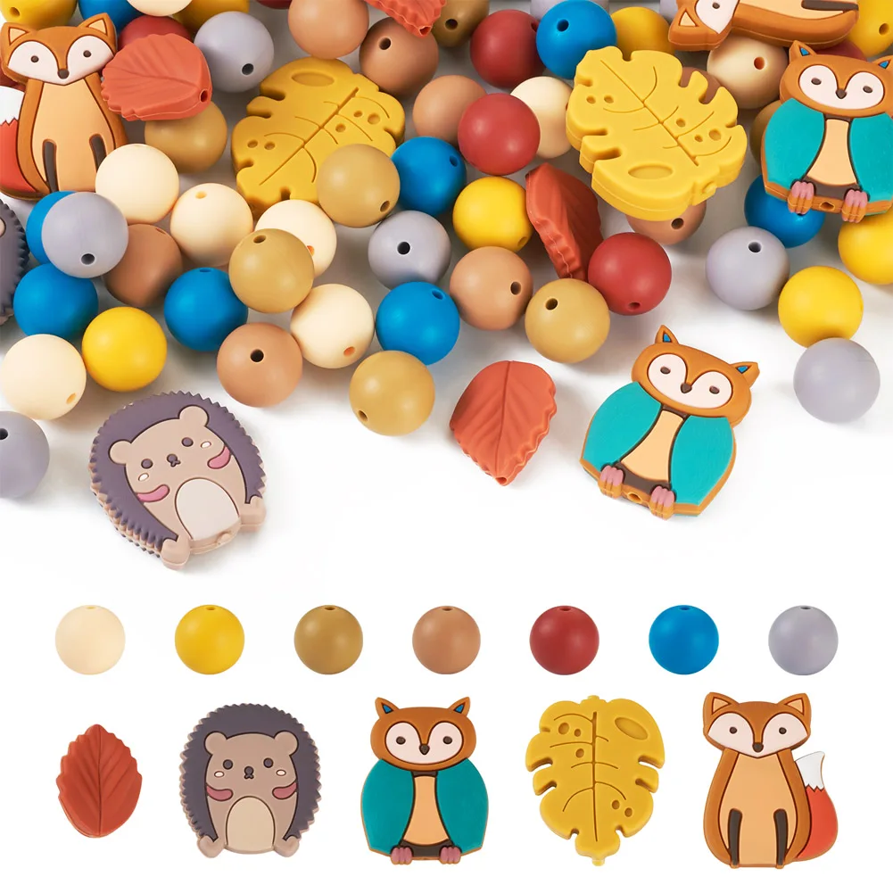 

1Bag Silicone Beads Owl/Leaf/Baby Fox /Hexagon/Cattle Head/Zebra Round Beads Food Grade Eco-Friendly Bead for jewelry making Mix