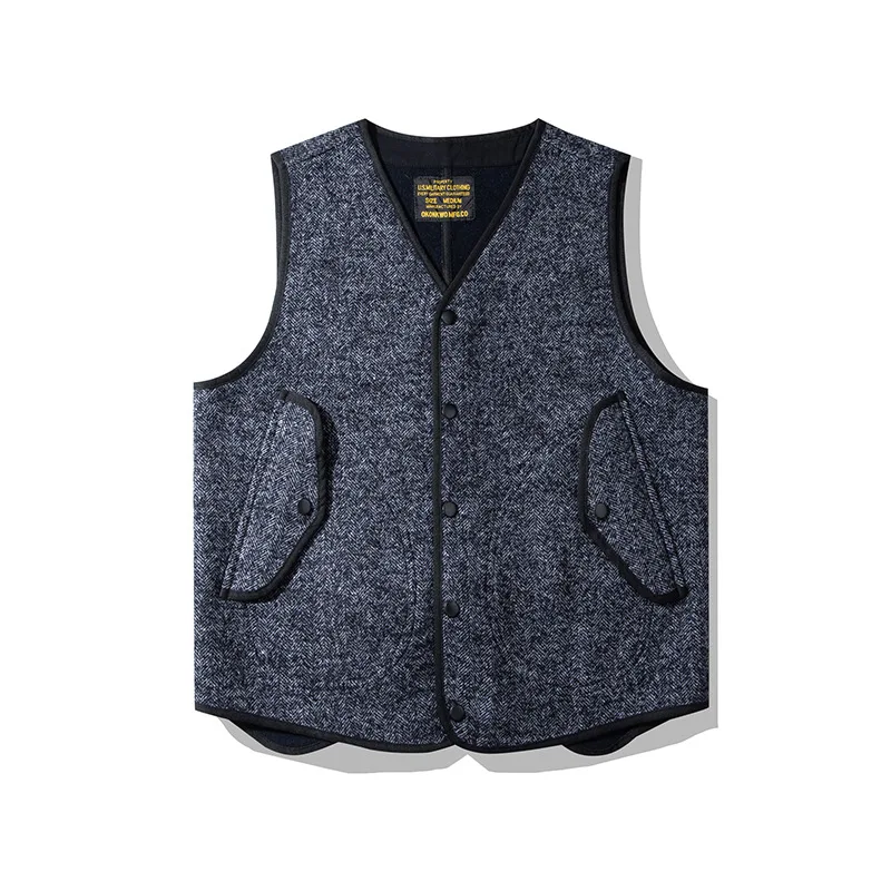 OKONKWO AMEKAJI British Coarse Flower Wool Vest Outdoor Travel Climbing Trekking Camp Tooling Thick V-neck Warm Plush Waistcoat