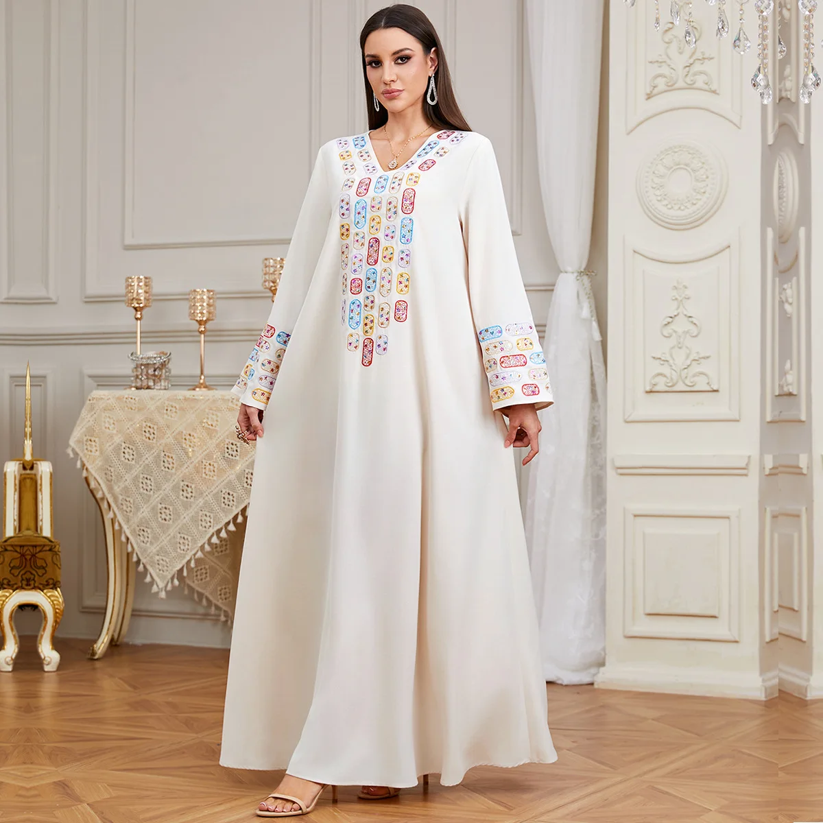 Dubai Dress Women Kaftan Eid Abaya Party Dresses Jalabiya Sequins Embroidery Muslim Arab Long Robe Morocco Ramadan Vestidos