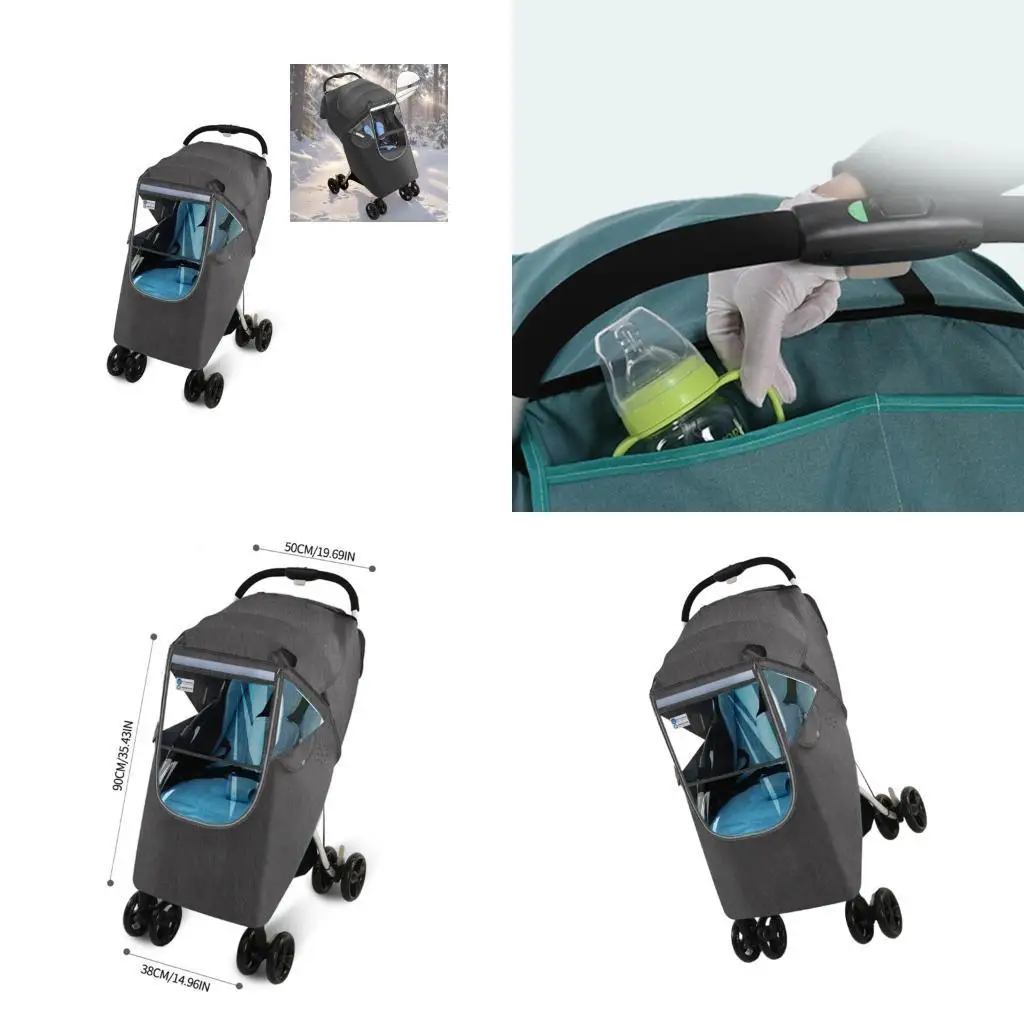

U13F Baby Strollers Weather Protectors Clear Visibility Panel Thermal Insulation Waterproof Fabric Ventilation Hook