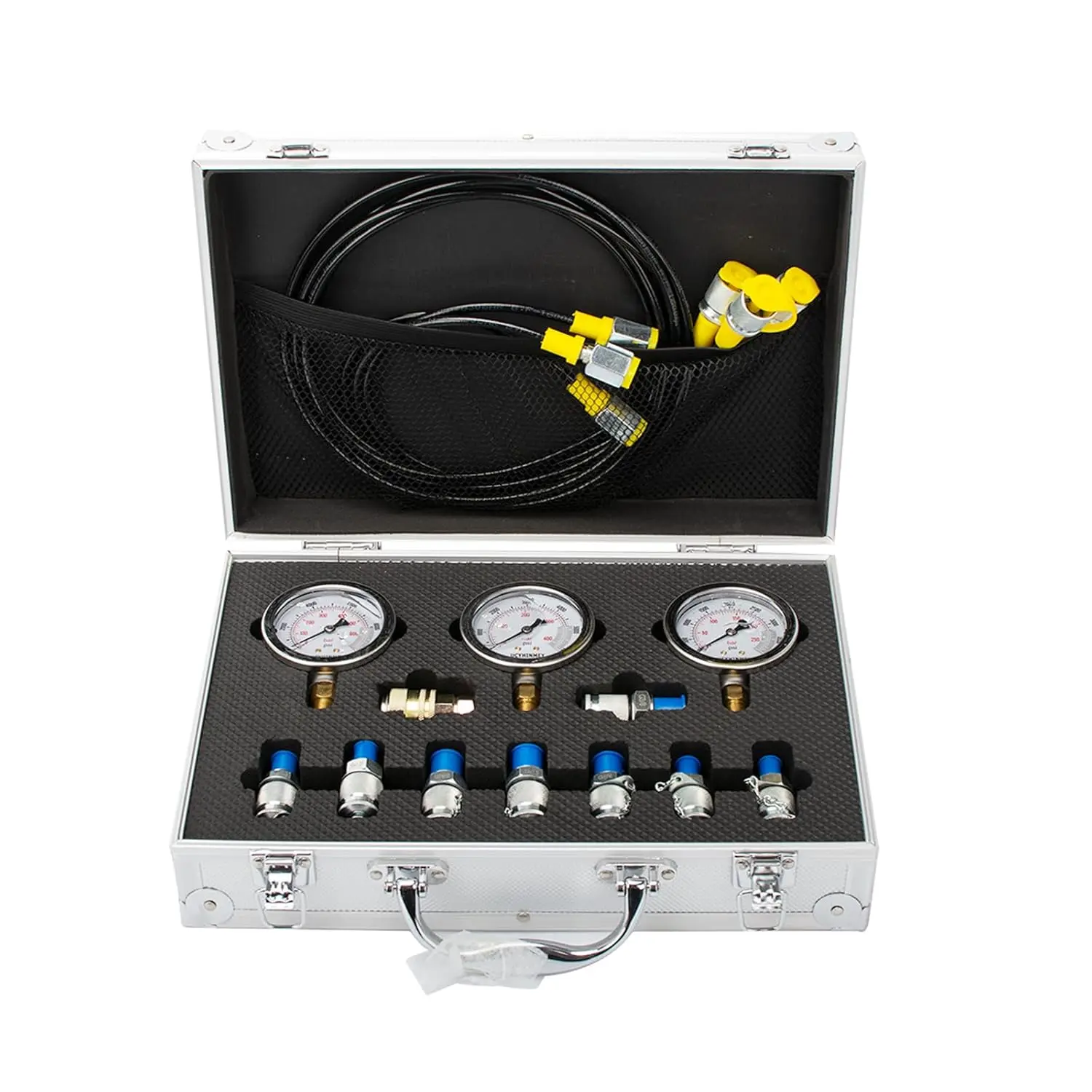 Hydraulic Pressure Test Kit, 4000/6000/10000 Psi, 8 Test Couplings & 1 Quick Connector & 3 Test Hoses, Hydraulic Pressure Guage