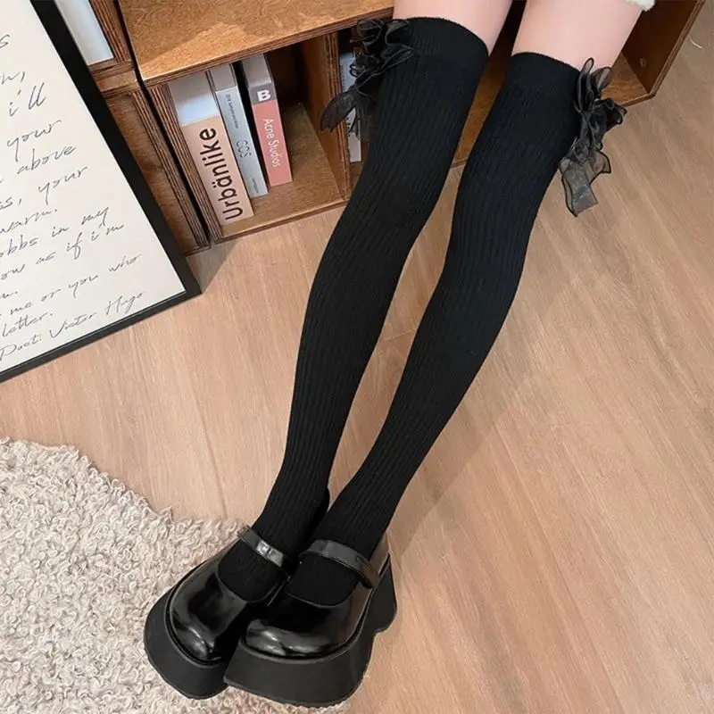 195E Delikatne kokardki Pończochy Halloween Cosplay Skarpety Casual Over Podkolanówki dla kobiet