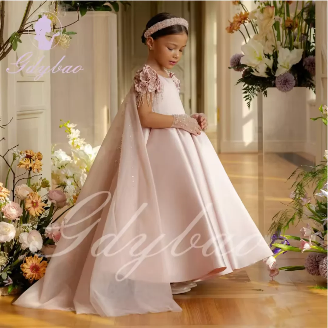 فستان فتاة الزهور لحفلات الزفاف ثلاثية الأبعاد مزين بالخرز من الساتان المطرز بالترتر مطرز الأميرة للأطفال أول حفلة بالتواصل #2