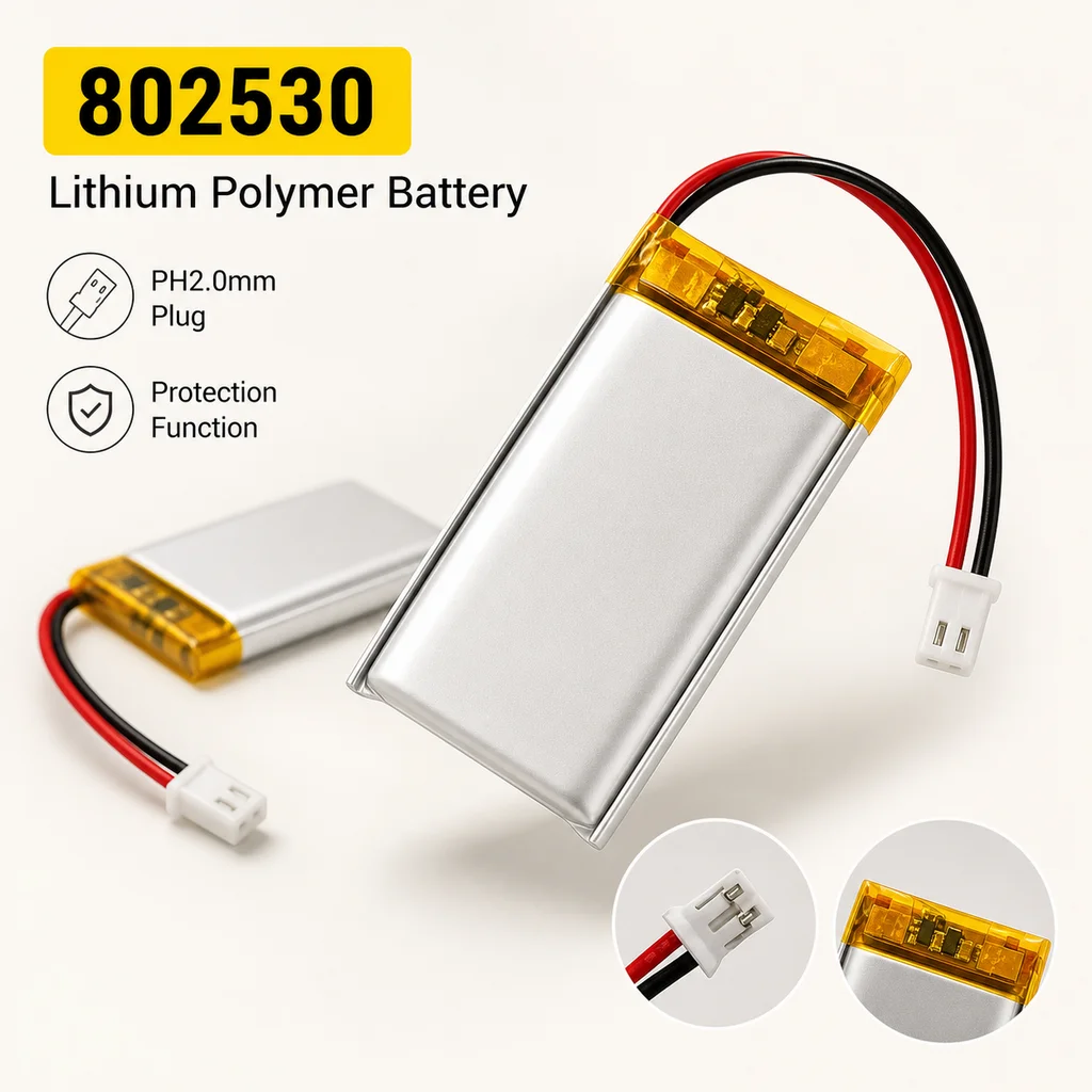 Lithium Polymer Battery 802530 3.7V 600mAh Rechargeable LiPo Cell Replacement for GPS LED Light Toy Speaker Neck Fan