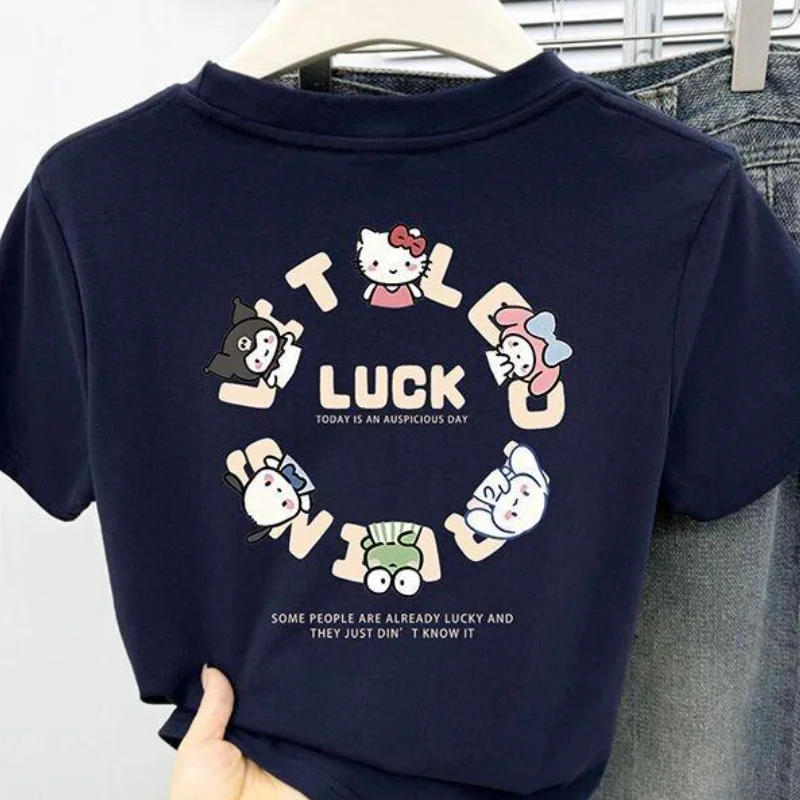 

Футболка Sanrio Hello Kitty с коротким рукавом, женская, летняя, стильный дизайн, с рисунком, распродажа остатков, женская одежда