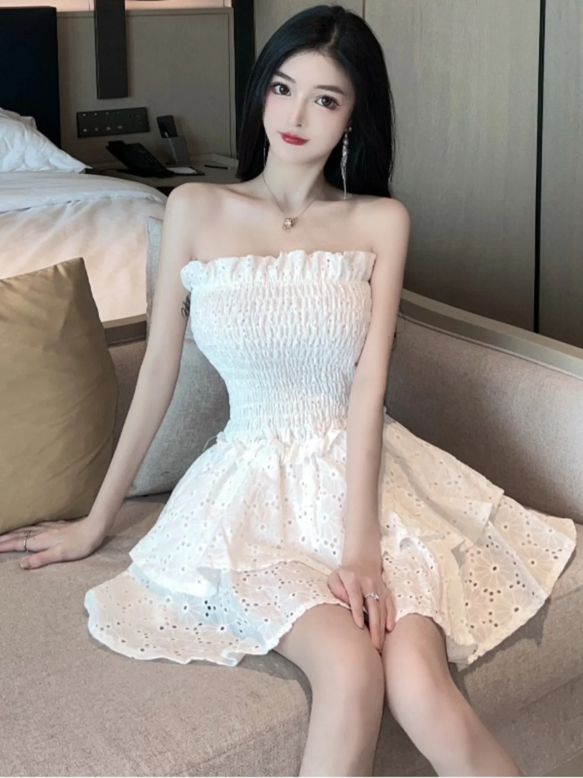 تنورة قصيرة جذابة للفتيات بحمالات وخصر مرتفع على الطراز الكوري، فستان للتنقل اليومي، تنورة قصيرة منتفخة للنساء الشابات