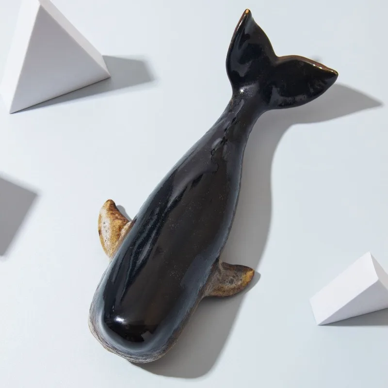 1Pc Simulated Whale Statue Room Aesthetic Decoration Ceramic Sculpture Modern Handicrafts Porcelain Decoration Desktop Ornaments