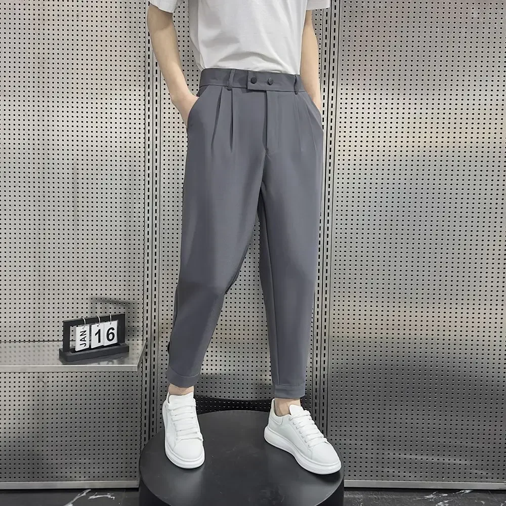 Baggy Trousers for Men Elastic Khaki Man Suits Pants Stretch Spring Clothes Slacks High Quality Fashion Tailoring Summer 2025 Up