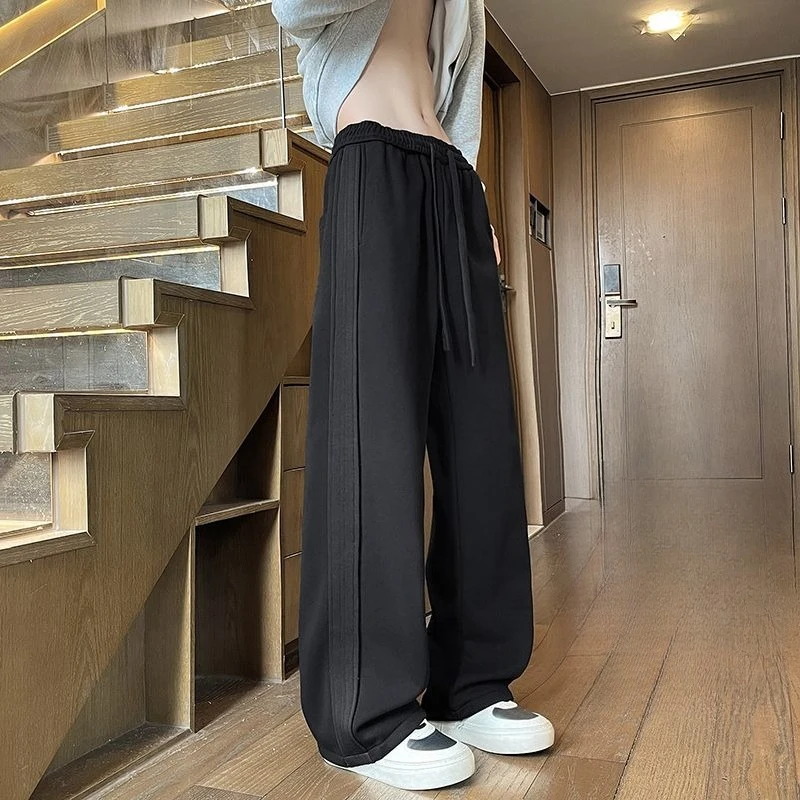Unisex American Retro Loose Straight Joggers Wide Leg Casual Sports Pants