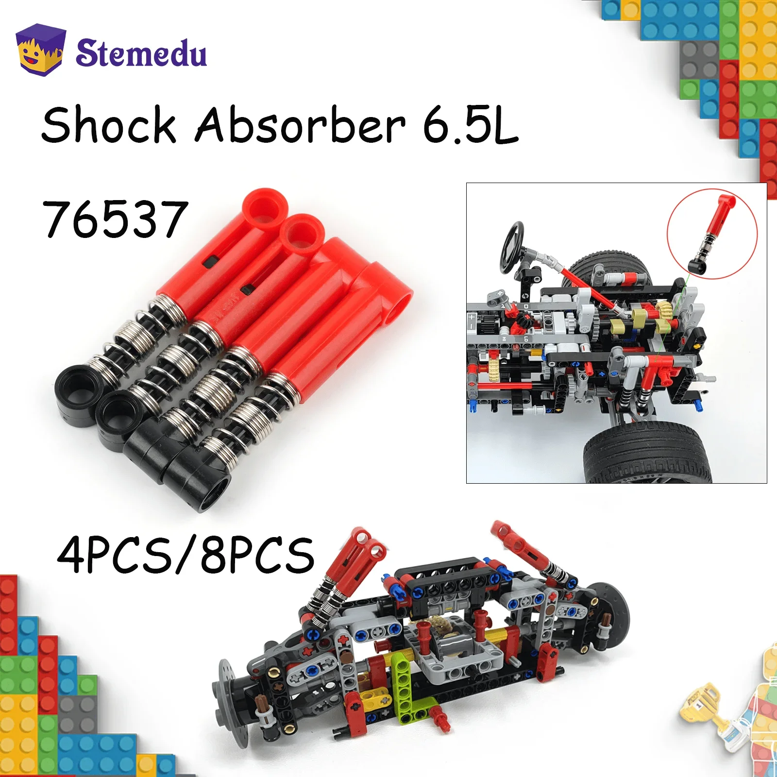 4 Stück/8 Stück MOC High-Tech-Teile, rote Stoßdämpfer-Aufhängungsfeder-Bausteine, kompatibel mit LEGOed 76537 731c04